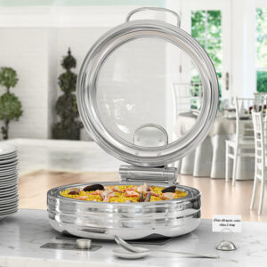Acopa Manchester 6 Qt. Round Stainless Steel Induction Chafer with Glass Top and Close Lid